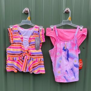 Girls Striped & Unicorn Tankini Swimsuit Bathing Suit 2-Pack Size L 10/12
